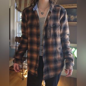 NWT Tailor Vintage Black Brown Flannel Pattern Fleece Lining Comfy Warm Jacket